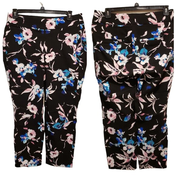 Lane Bryant 14R The Allie Skinny Ankle Pants Black Floral Stretchy - Picture 1 of 8